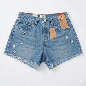 Levi's 501 Curve Shorts Womens 30 Floral Daisy Embroidered Cutoff Denim NWT New